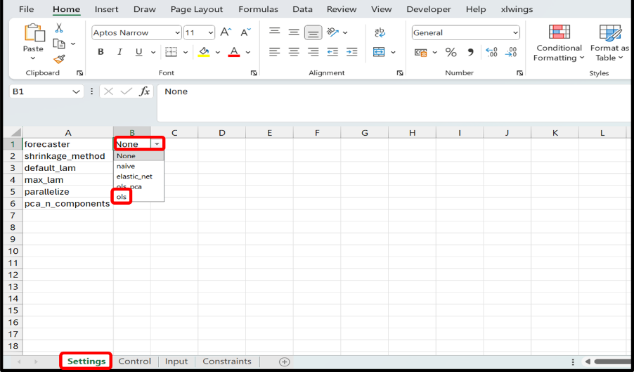 Figure 15: Settings selection placeholder