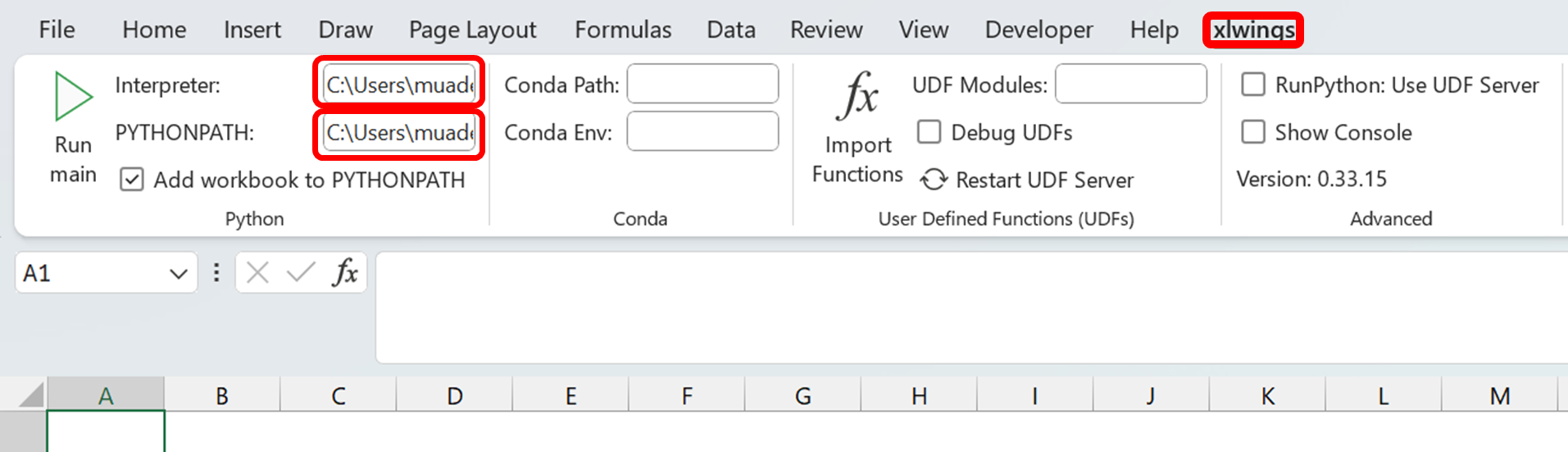 Figure 8: xlwings settings
